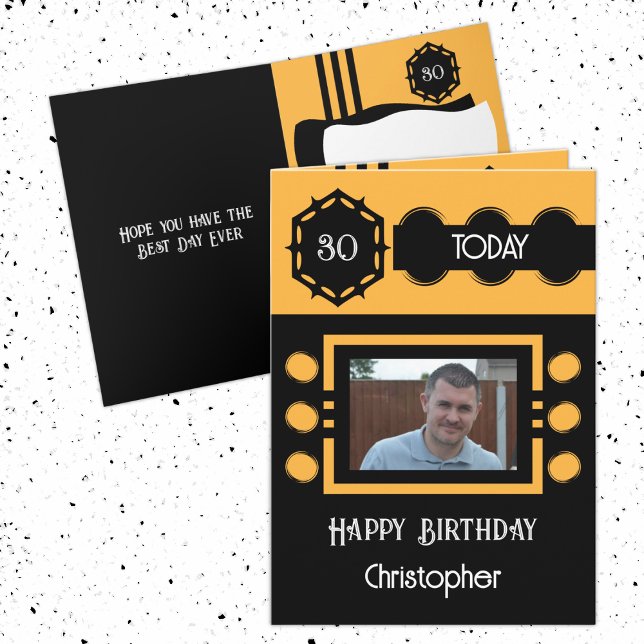 30 today add photo name black orange birthday card (Creator Uploaded)