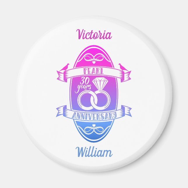 30 traditional pearl 30th  wedding anniversary magnet (Front)