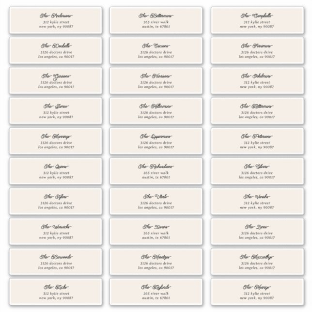 30 x Individual Cream Black Guest Envelope Address (Front)