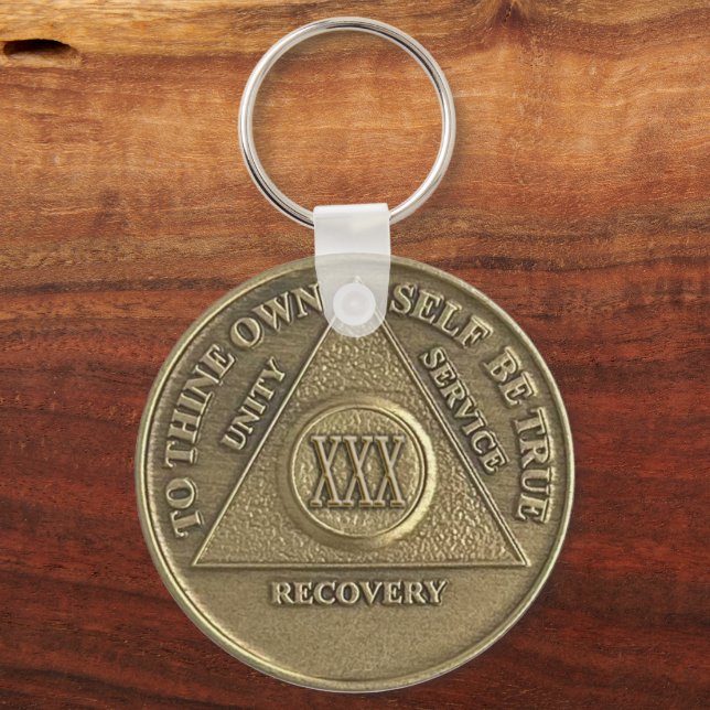 30 Year CUSTOM NAME Sober Medallion Key Ring (Front)