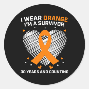 30 Year Leukaemia Survivor Gifts Orange Cancer Fre Classic Round Sticker