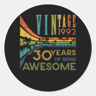 30 Year Old Birthday Vintage 1992 30th Birthday Classic Round Sticker