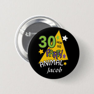 30 Year Old Party Animal 30th Birthday with Name 6 Cm Round Badge