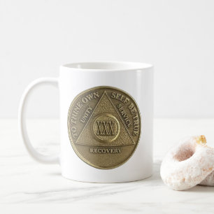 30  Year Sober Medallion Coin Happy Anniversary Coffee Mug