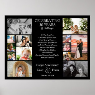 30 year wedding anniversary photo collage editable poster