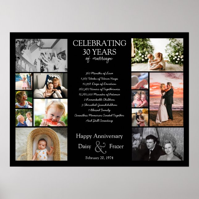 30 year wedding anniversary photo collage editable poster (Front)