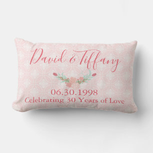 30 Year Wedding Anniversary Pink Floral Lumbar Cushion