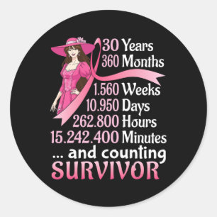 30 Years 360 Months And Counting Breast Cancer Sur Classic Round Sticker