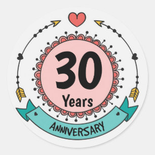 30 Years Anniversary with Hearts and Arrows Classic Round Sticker