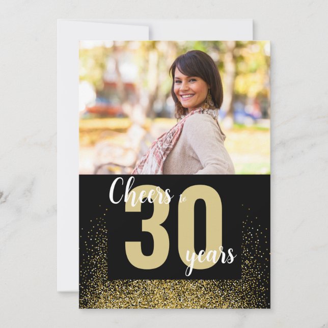 30 Years Gold Glitter Photo Birthday Invitation (Front)