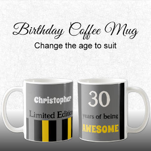 30 years of being awesome name grey yellow coffee mug