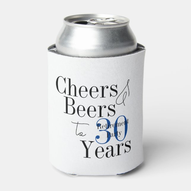 30 Years Retirement Cheers Beers Blue Party Favour Can Cooler (Can Front)