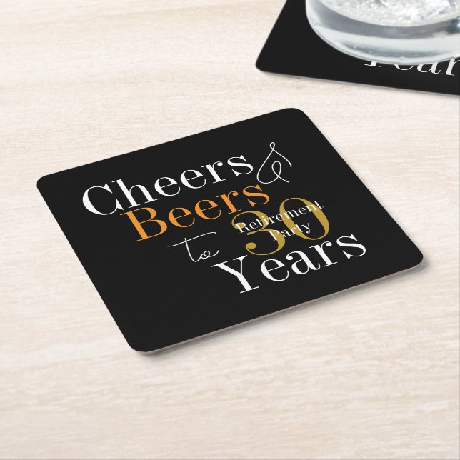 30 Years Retirement Party Cheers and Beers Square Paper Coaster (Angled)