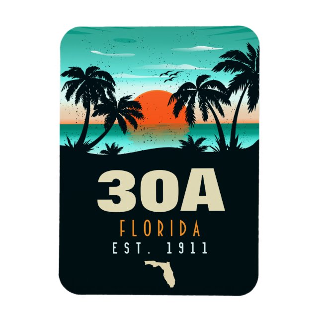 30a Route Florida Retro Sunset Souvenirs 60s Magnet (Vertical)