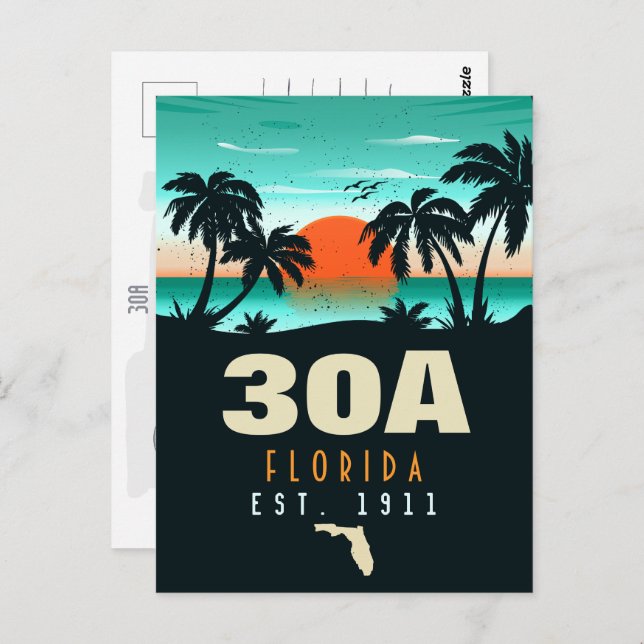 30a Route Florida Retro Sunset Souvenirs 60s Postcard (Front/Back)