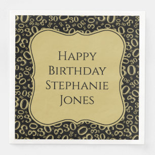 30h Birthday Black/Gold Bracket Number Pattern Napkin