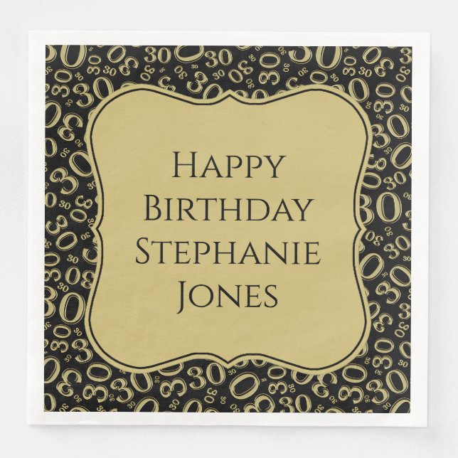 30h Birthday Black/Gold Bracket Number Pattern Napkin (Front)