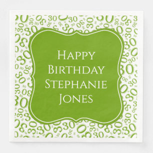 30h Birthday Green/White Bracket Number Pattern Napkin
