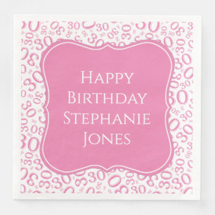 30h Birthday Pink/White Bracket Number Pattern Napkin
