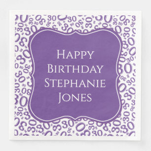 30h Birthday Purple/White Bracket Number Pattern Napkin