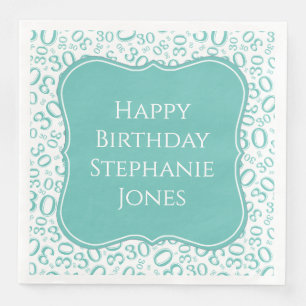 30h Birthday Teal/White Bracket Number Pattern Napkin