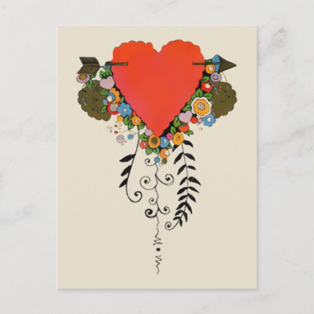 30s Valentine Heart in Red Holiday Postcard (Front)