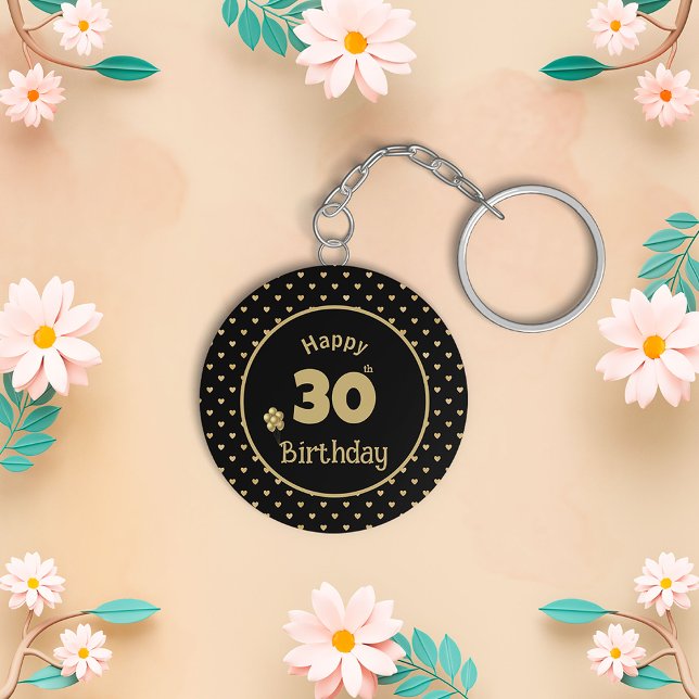 30st Birthday Golden pattern Hearts Keychain (Creator Uploaded)