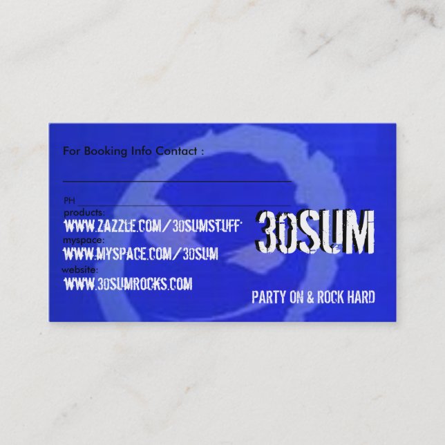 30SUM BOOKING CARD - Customised (Front)