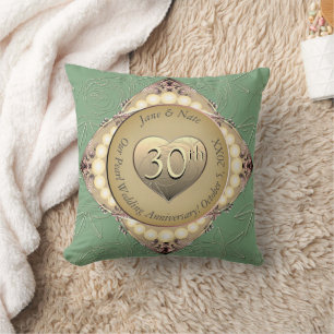 30th/12th Pearl & Green Wedding Anniversary Cushion