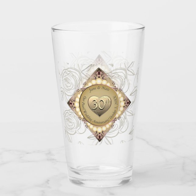 30th/12th Pearl & Green Wedding Anniversary  Glass (Front)