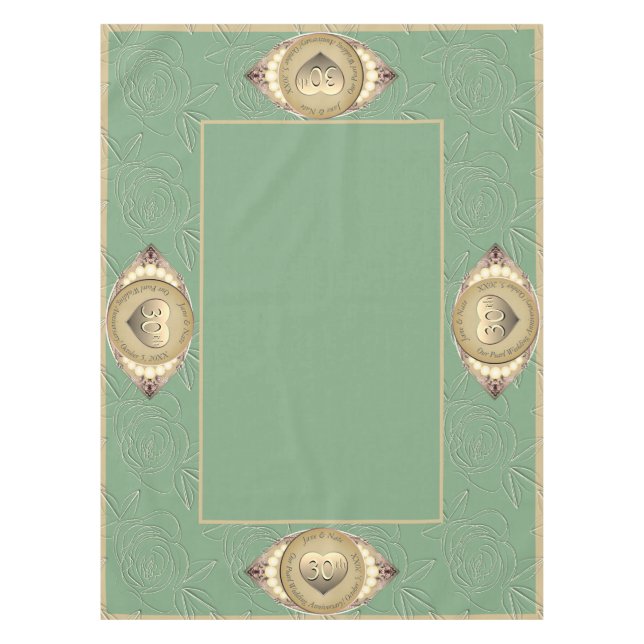 30th & 12th Pearl Wedding Anniversary Tablecloth (Front)