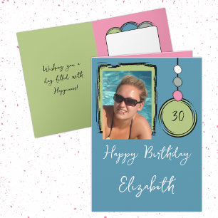 30th add name photo any age blue birthday card