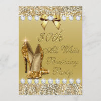 30th All White Birthday Gold Heels Sequin Diamonds