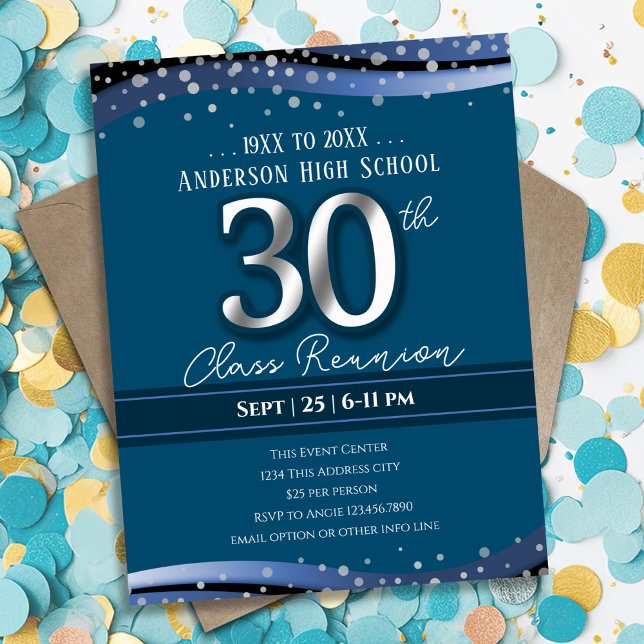 30th Alumni High School Reunion Blue Announcement (Creator Uploaded)