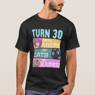 30Th Anime Birthday Pyjamas I Pet Cats T-Shirt