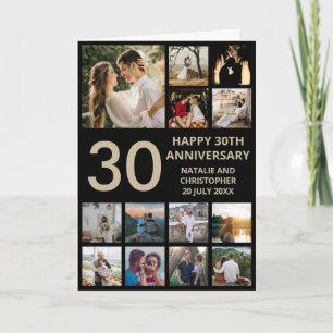 30th Anniversary 13 Photo Collage Black and Gold Card