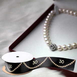 30th Anniversary / Chic Birthday Pearls - number Satin Ribbon