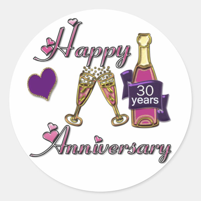 30th. Anniversary Classic Round Sticker (Front)