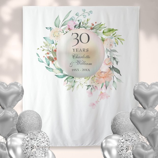 30th Anniversary Floral Pearl Photo Booth Backdrop Tapestry (30th Anniversary Floral Pearl Photo Booth Backdrop)
