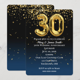 30th Anniversary Gold Balloons Confetti Invitation