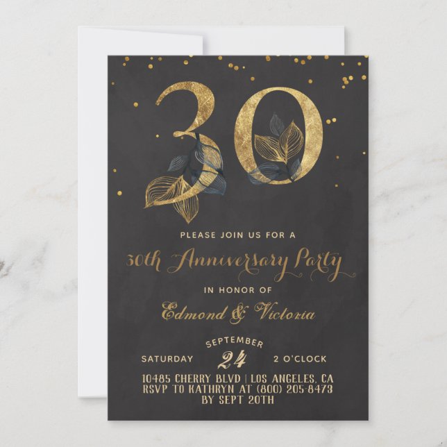30th Anniversary Gold Floral Invitation (Front)