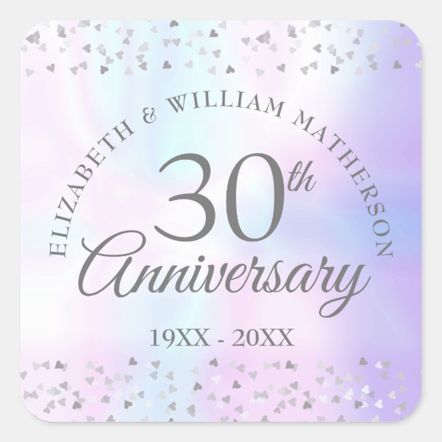 30th Anniversary Hearts Confetti Pearl Square Sticker (Front)