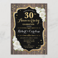 30th Anniversary Invitation - Rustic Wood Gold
