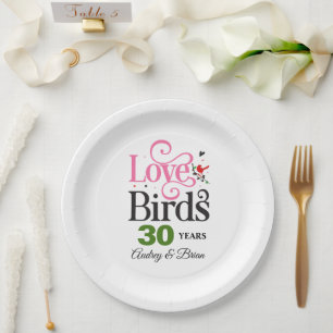 30th Anniversary Love Birds Personalised Paper Plate