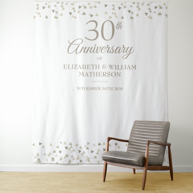 30th Anniversary Love Hearts Photo Booth Backdrop Tapestry (In Situ)