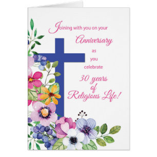 30th Anniversary Nun Religious Life Cross, Flowers