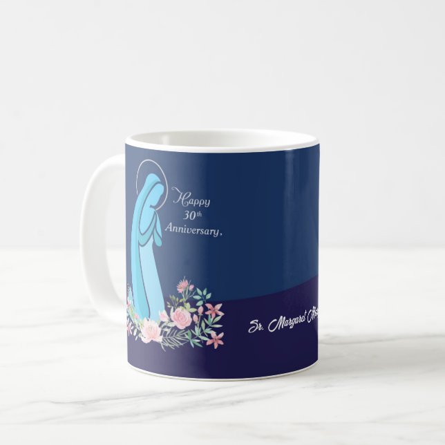 30th Anniversary of Religious Life Nun Pink Flower Coffee Mug (Front Left)
