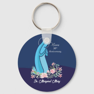 30th Anniversary of Religious Life Nun Pink Flower Key Ring
