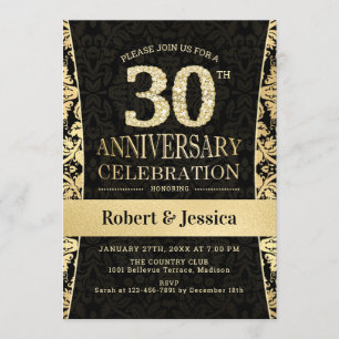 30th Anniversary Party - Gold Black Invitation