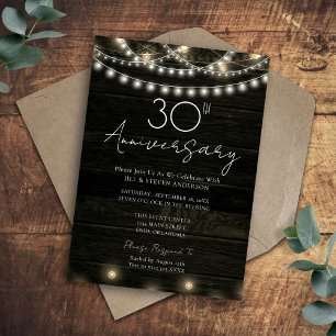 30th Anniversary Party Rustic Wood Lights Invitation
